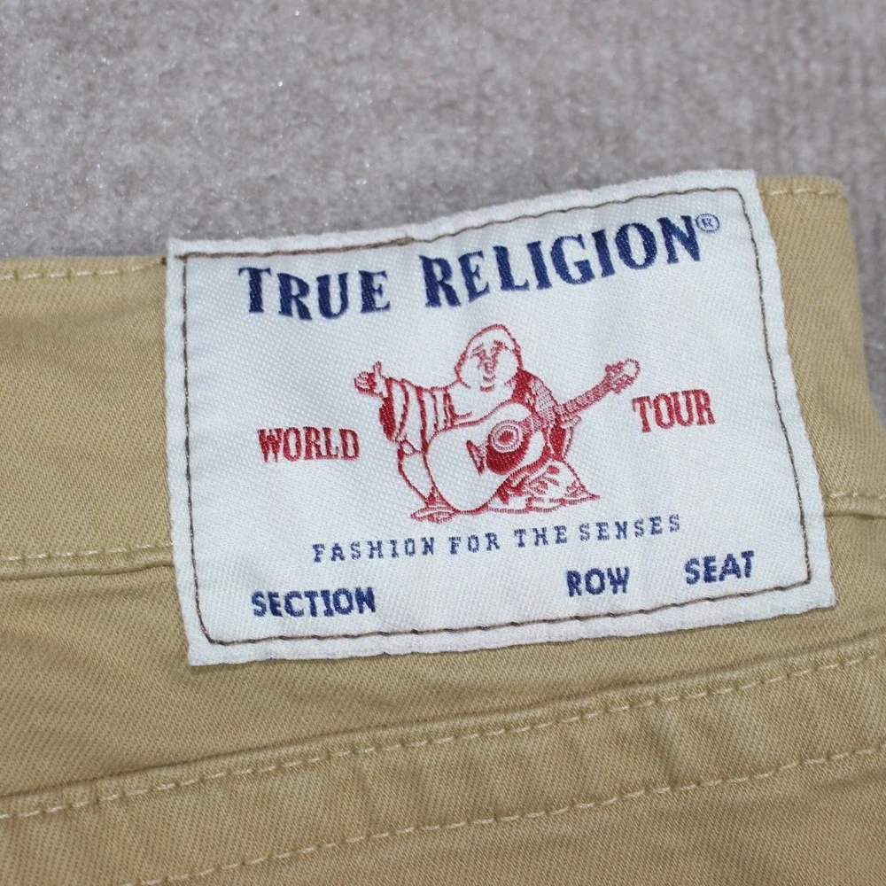 True Religion Ricky Relaxed Straight Cut Off Shorts Tan Khaki Mens 42